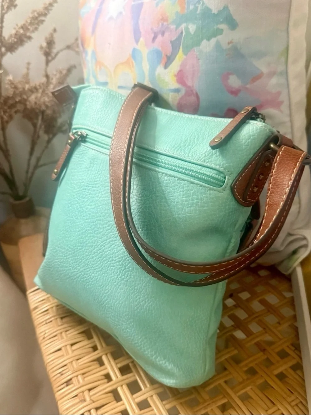 b.o.c. Mint Green Crossbody with Brown Trim and Adjustable Strap